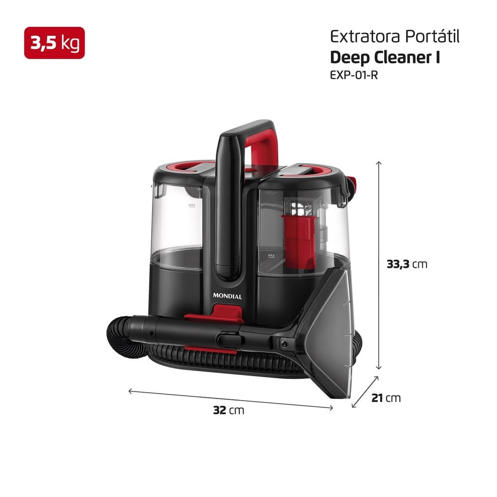 Extratora e Higienizadora Mondial Portátil EXP-01-R 1650W Extratora e Higienizadora Mondial Portátil EXP-01-R 1650W